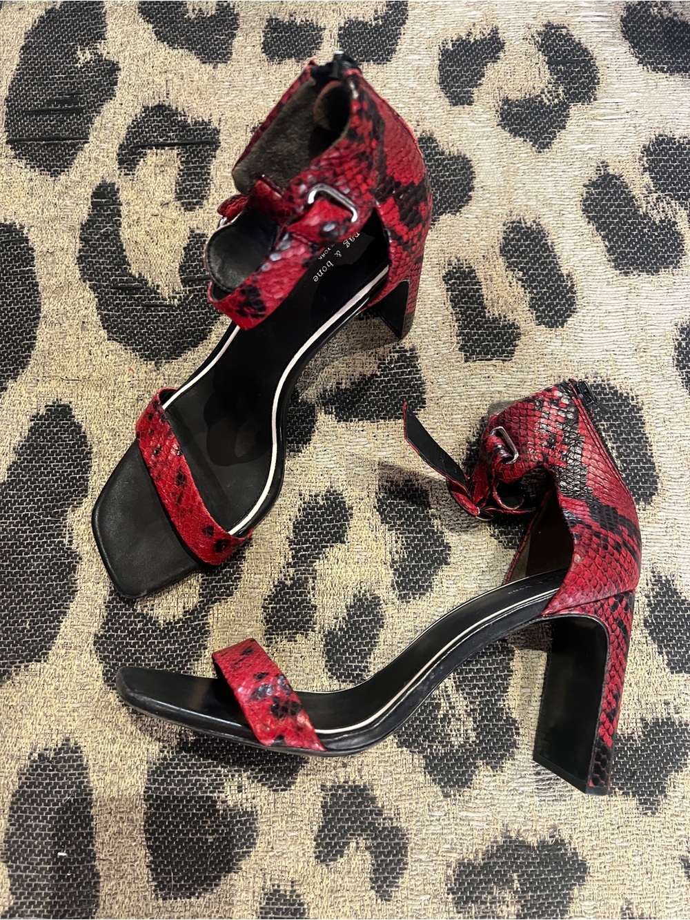 rag & bone Red Snake-Print Block Heel Sandals